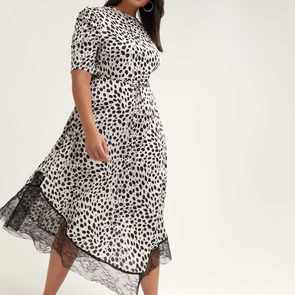 Lost Ink Leopard Print Midi Dress with Lace Trim Size 1X